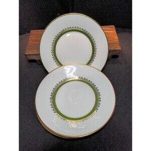 CH Field Haviland Limoges France 4 Saucers Berry Dessert Plates Green Gold